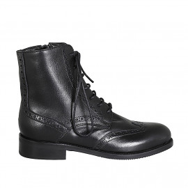 Stivaletto stringato da donna in pelle nera con cerniera e lavorazione a coda di rondine tacco 3 - Misure disponibili: 32, 34, 35, 42, 44, 46, 47