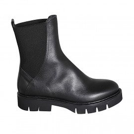 Bottines avec élastiques pour femmes en cuir noir talon 3 - Pointures disponibles:  32, 33, 44, 45