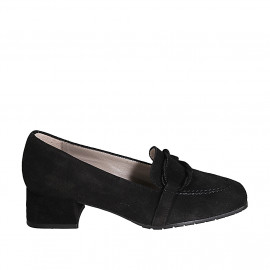 Woman's mocassin with accessory in black suede heel 4 - Available sizes:  33, 34, 42, 44, 45