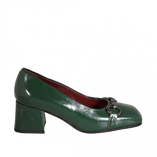 Escarpin pour femmes avec accessoire en cuir verni vert talon 5 - Pointures disponibles:  42