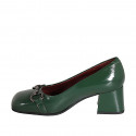 Escarpin pour femmes avec accessoire en cuir verni vert talon 5 - Pointures disponibles:  42