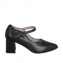 Escarpin Mary Jane à bout pointu pour femmes en cuir noir avec courroie talon 6 - Pointures disponibles:  42, 43, 45