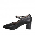 Escarpin Mary Jane à bout pointu pour femmes en cuir noir avec courroie talon 6 - Pointures disponibles:  42, 43, 45