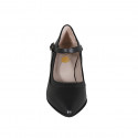 Mary Jane à bout pointu pour femmes en cuir noir avec courroie talon 6 - Pointures disponibles:  42, 45