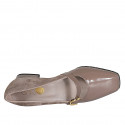 Escarpin Mary Jane pour femmes en daim et cuir verni taupe avec courroie talon 4 - Pointures disponibles:  43, 44, 45