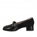 Woman's Mary Jane in black suede and patent leather with strap and heel 4 - Available sizes:  42, 43, 45