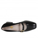 Escarpin Mary Jane pour femmes en daim et cuir verni noir avec courroie et talon 4 - Pointures disponibles:  42, 43, 45