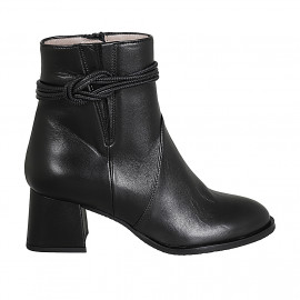 Woman's ankle boot with zipper, elastic band and accessory in black leather with heel 5 - Available sizes:  32, 46