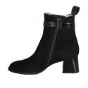 Bottines pour femmes avec fermeture éclair, courroie et elastique en daim et cuir verni noir talon 5 - Pointures disponibles:  32, 33, 34, 42, 43, 44, 45, 46