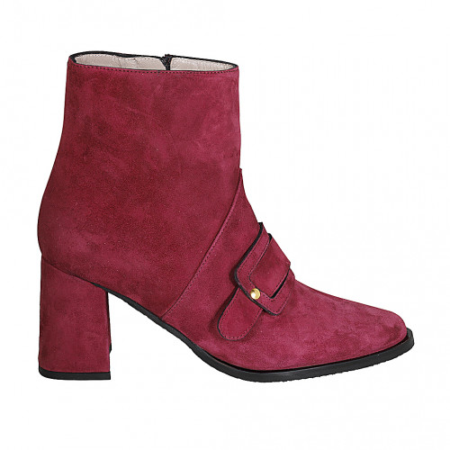 Bottines pour femmes en daim bordeaux avec fermeture éclair et accessoire talon 7 - Pointures disponibles:  42, 43, 44