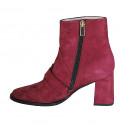 Stivaletto da donna in camoscio bordeaux con cerniera e accessorio tacco 7 - Misure disponibili: 42, 43, 44