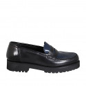 Woman's mocassin in black and blue brush-off leather heel 3 - Available sizes:  32, 33, 35, 43, 44, 45, 46, 47