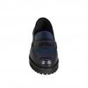 Woman's mocassin in black and blue brush-off leather heel 3 - Available sizes:  32, 33, 35, 43, 44, 45, 46, 47