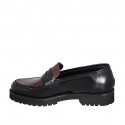 Woman's mocassin in black and maroon brush-off leather heel 3 - Available sizes:  32, 33, 42, 43, 45