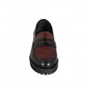 Mocassin pour femmes en cuir brossé noir et bordeaux talon 3 - Pointures disponibles:  32, 33, 34, 42, 43, 44, 45, 47