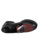 Mocassin pour femmes en cuir brossé noir et bordeaux talon 3 - Pointures disponibles:  32, 33, 34, 42, 43, 44, 45, 47