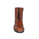 Botines para mujer con cordones, cremallera y punta de ala en piel cognac tacon 3 - Tallas disponibles:  32, 34, 43, 44, 47