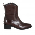 Stivaletto texano alto da donna in pelle marrone con cerniera tacco 4 - Misure disponibili: 32, 33, 34, 35, 43, 44, 46