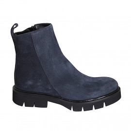 Woman's ankle boot in blue suede with zipper heel 3 - Available sizes:  32, 33