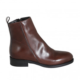 Botin para mujer en piel lisa marron con cremallera tacon 3 - Tallas disponibles:  32, 34, 35, 44