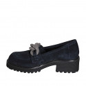 Woman's mocassin with silver-colored braided chain in blue suede heel 5 - Available sizes:  43, 44, 45