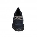 Woman's mocassin with silver-colored braided chain in blue suede heel 5 - Available sizes:  43, 44, 45