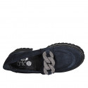 Woman's mocassin with silver-colored braided chain in blue suede heel 5 - Available sizes:  43, 44, 45