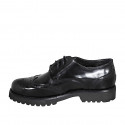 Chaussure derby à lacets pour femmes en cuir brossé noir avec decoration Brogue talon 3 - Pointures disponibles:  33, 43