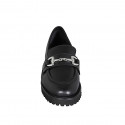 Mocasin pour femmes en cuir noir avec accessoire et talon 3 - Pointures disponibles:  32, 33, 44