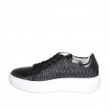 Zapato para mujer con cordones y plantilla extraible en piel y glitter negro cuña 4 - Tallas disponibles:  42, 43