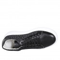 Sneaker stringata da donna con plantare estraibile in pelle e glitter nero zeppa 4 - Misure disponibili: 42, 43