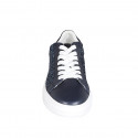 Woman's laced sneaker with removable insole in blue leather and glitter wedge heel 4 - Available sizes:  34, 42, 43, 44