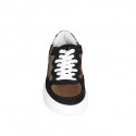 Sneaker stringata da donna con plantare estraibile in camoscio nero, pelle laminata bronzo e maculata zeppa 4 - Misure disponibili: 43