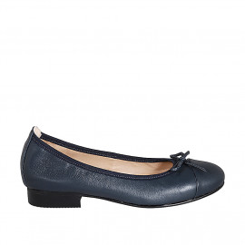 Woman's ballerina shoe with captoe and bow in blue leather heel 2 - Available sizes:  32, 34