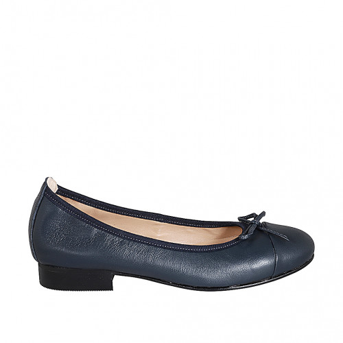 Ballerina da donna con puntale e fiocco in pelle blu tacco 2 - Misure disponibili: 32, 34, 43, 44, 45