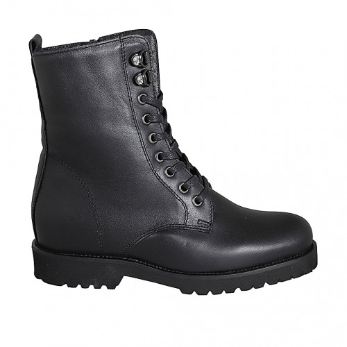 Bottines pour femmes à lacets en cuir noir avec fermeture éclair talon 3 - Pointures disponibles:  33, 35, 43, 44