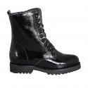 Bottines avec lacets et fermeture éclair pour femmes en cuir verni noir talon 3 - Pointures disponibles:  33