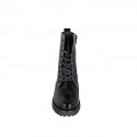 Bottines avec lacets et fermeture éclair pour femmes en cuir verni noir talon 3 - Pointures disponibles:  33