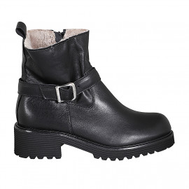 Woman's ankle boot in black leather with zipper and buckle heel 5 - Available sizes:  33, 42, 43, 45