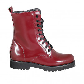 Woman's laced ankle boot with zipper in maroon patent leather heel 3 - Available sizes:  34, 42, 44, 45