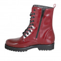 Woman's laced ankle boot with zipper in maroon patent leather heel 3 - Available sizes:  34, 42, 44, 45