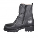 Botin para mujer con cordones, hebillas y cremallera en piel negra tacon 5 - Tallas disponibles:  32, 33, 34, 42, 43, 44, 45