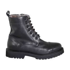 Bottines pour femmes avec lacets, bout droit et fermeture éclair en cuir noir talon 3 - Pointures disponibles:  32, 33, 43, 44