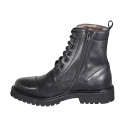 Botin para mujer con cordones, puntera y cremallera en piel negra tacon 3 - Tallas disponibles:  32, 33, 34, 42, 43, 44, 45, 46