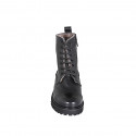 Botin para mujer con cordones, puntera y cremallera en piel negra tacon 3 - Tallas disponibles:  32, 33, 34, 42, 43, 44, 45, 46