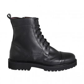 Bottines pour femmes avec lacets, fermeture éclair et bout droit en cuir noir talon 3 - Pointures disponibles:  32, 44