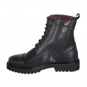 Bottines pour femmes avec lacets, fermeture éclair et bout droit en cuir noir talon 3 - Pointures disponibles:  32, 44, 46