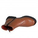 Botines para mujer con cremalleras en piel cognac tacon 3 - Tallas disponibles:  32, 33, 43, 44, 45