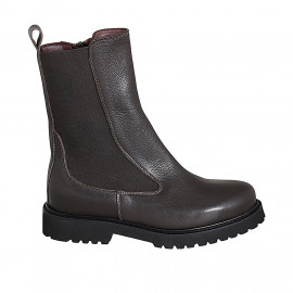 Botin para mujer con cremallera y elastico en piel marron tacon 3 - Tallas disponibles:  32, 33, 44, 45