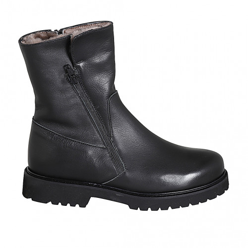 Bottines pour femmes avec double fermeture eclair en cuir noir talon 3 - Pointures disponibles:  33